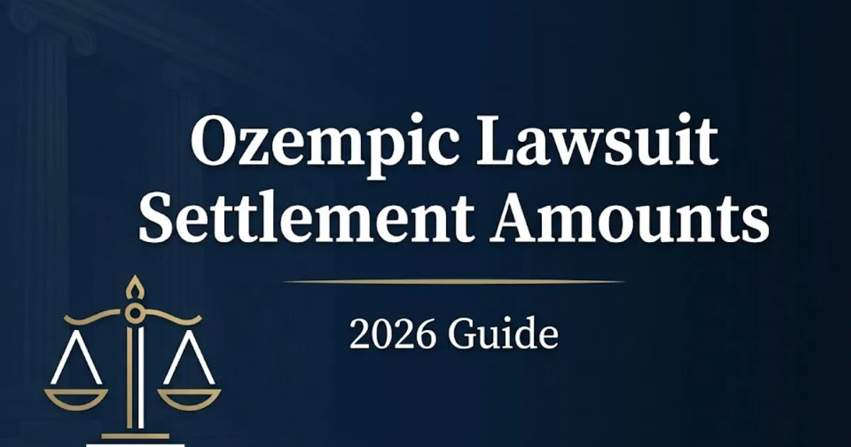 Ozempic lawsuit settlement amounts 2026 guide with legal scale and courthouse design