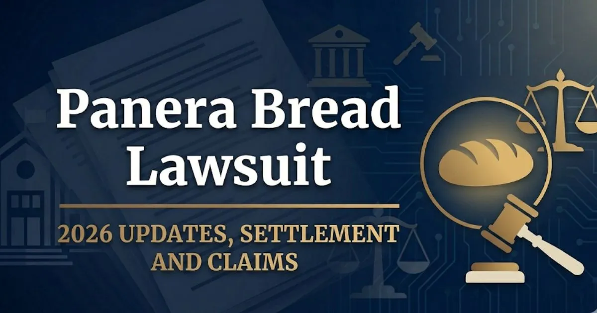 Panera Bread Lawsuit 2026 blog banner with courthouse silhouette, legal icons, navy and gold editorial design
