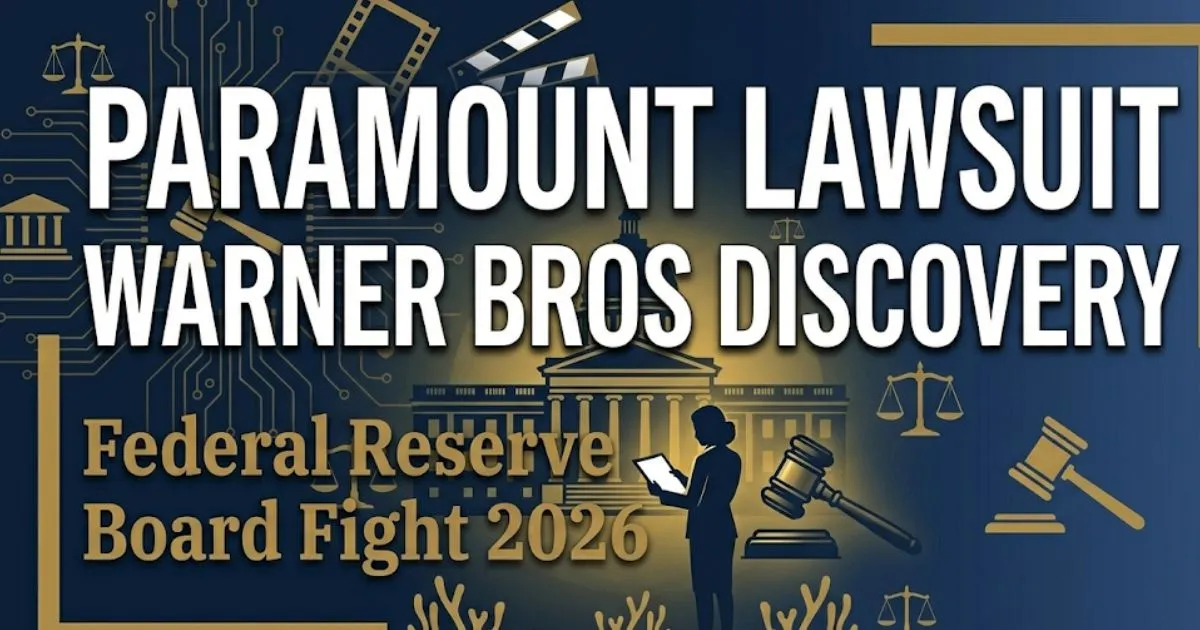 Paramount lawsuit Warner Bros Discovery 2026 legal guide banner with courthouse icons and gold typography on navy background