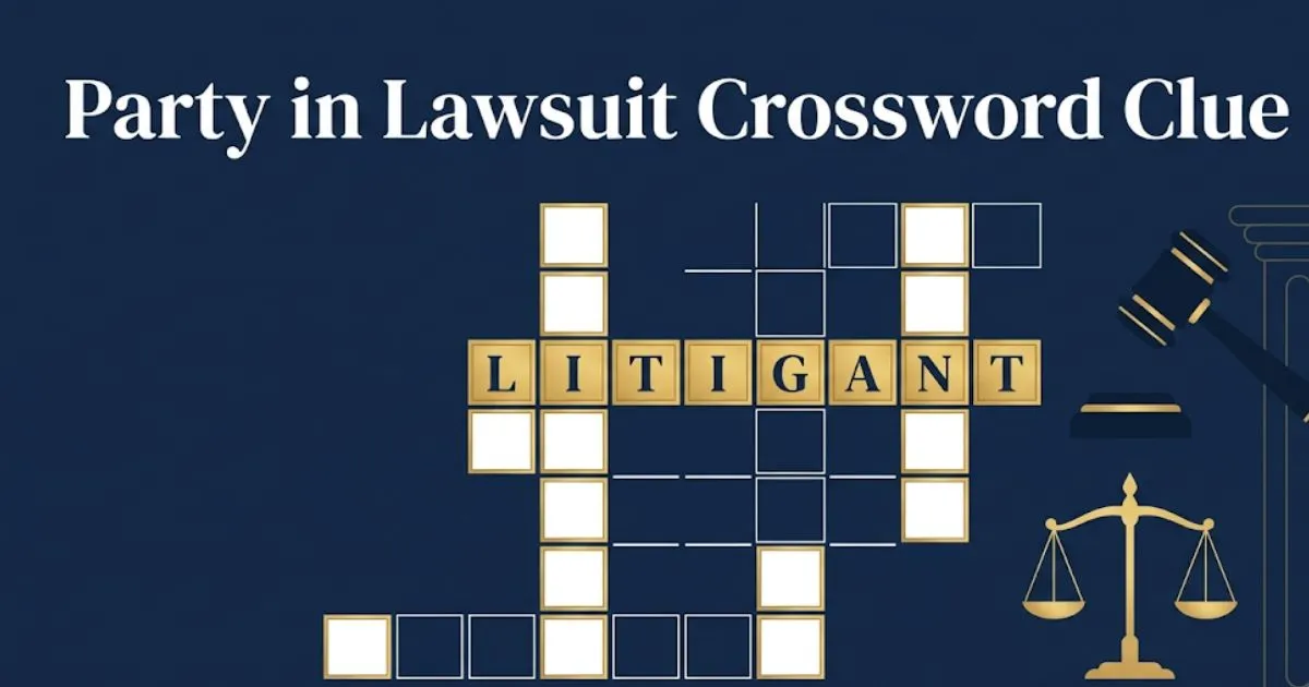 Party in lawsuit crossword clue answer LITIGANT shown on crossword grid with legal symbols