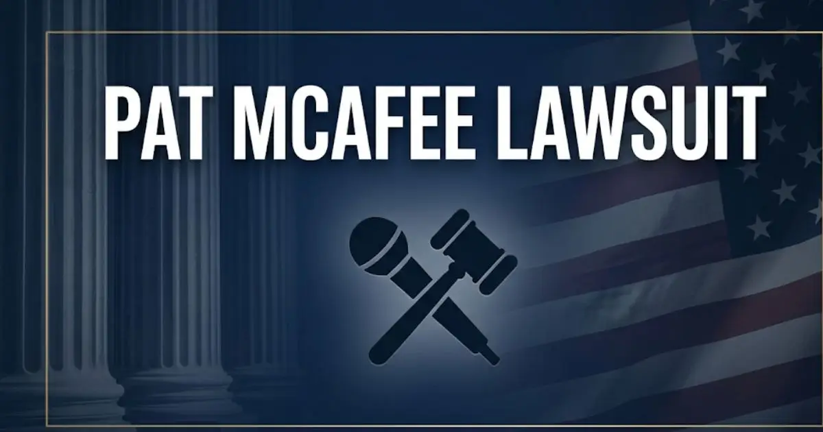 Pat McAfee lawsuit 2026 legal case banner with gavel and microphone icons