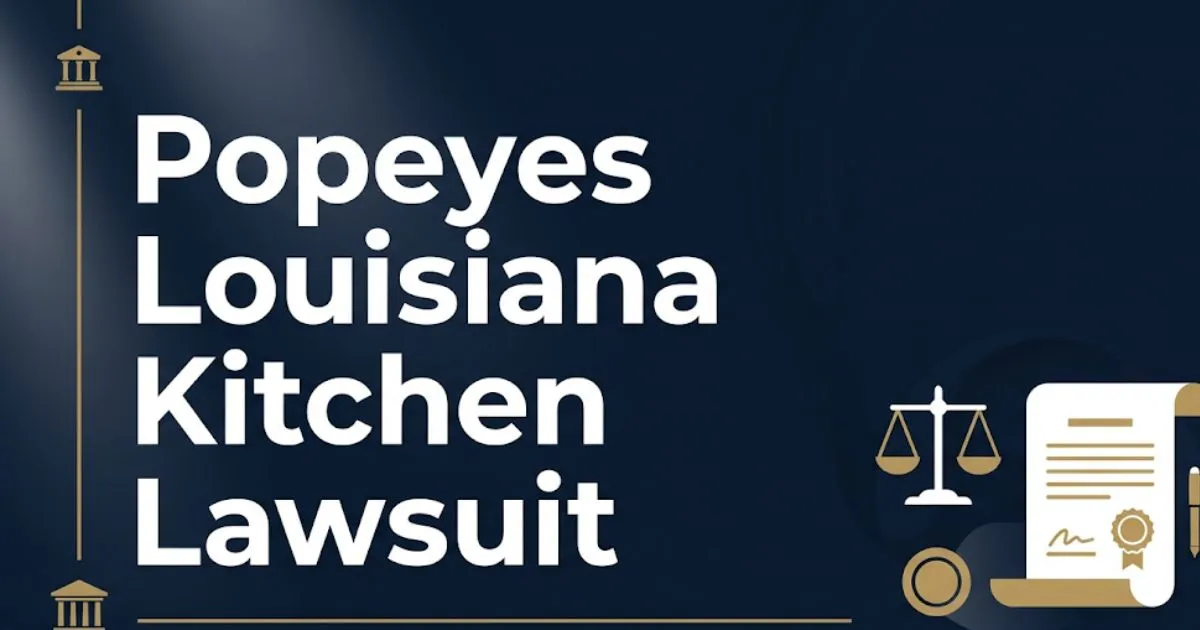 Popeyes Louisiana Kitchen lawsuit 2026 guide banner with legal scale icons and courthouse silhouette on navy background