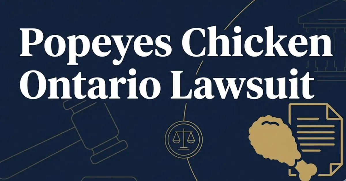 Popeyes chicken Ontario lawsuit 2026 legal guide banner with scales of justice