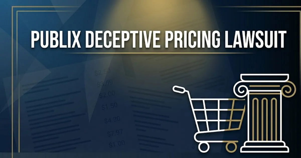 Publix deceptive pricing lawsuit 2026 guide banner with legal symbols, shopping cart silhouette, and courthouse icon INPUT MAIN KEYWORD {{publix deceptive pricing lawsuit}} CLUSTER KEYWORDS