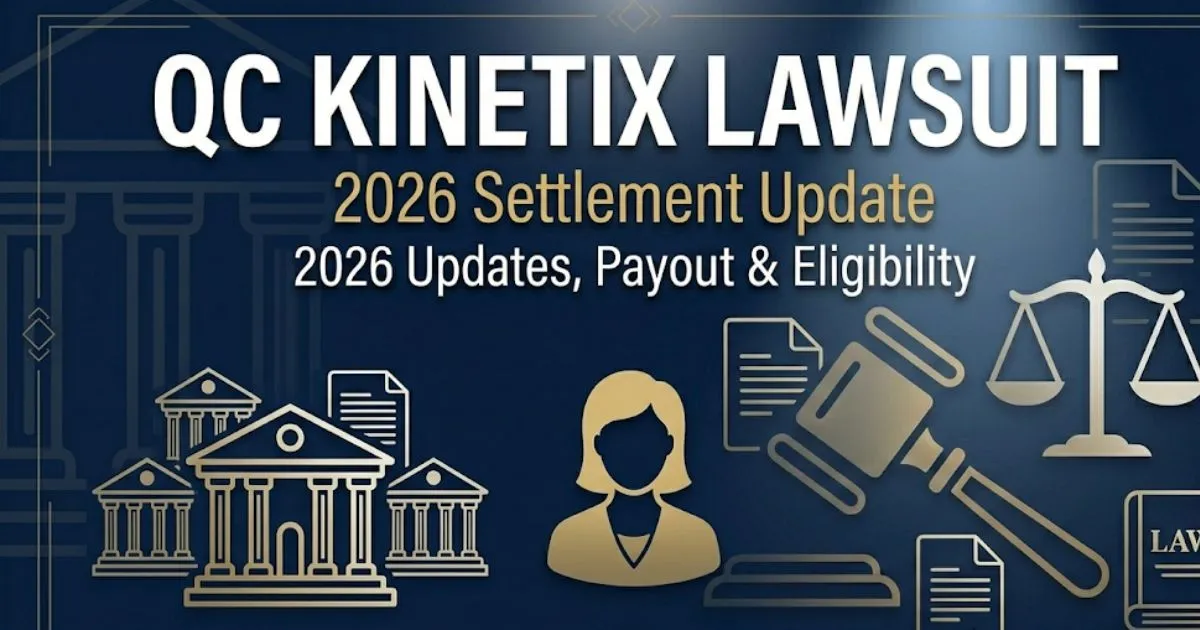 QC Kinetix lawsuit 2026 blog banner with legal symbols and medical icons on navy background