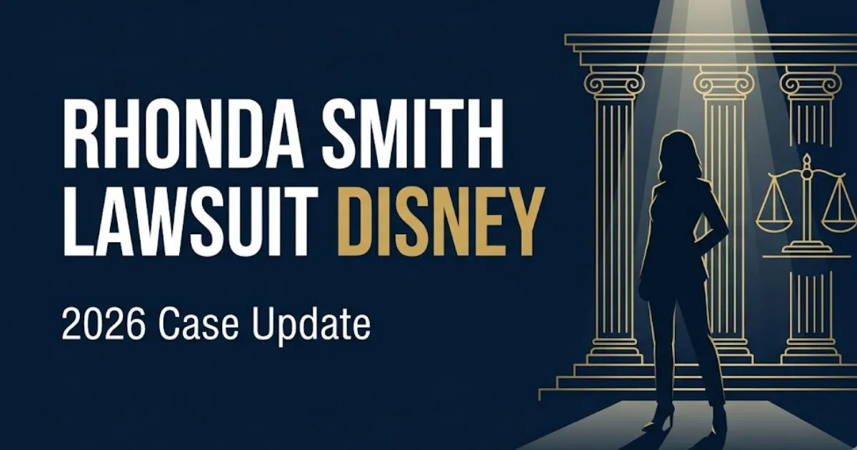 Rhonda Smith lawsuit Disney 2026 case breakdown banner with legal scales and courthouse silhouette on navy background