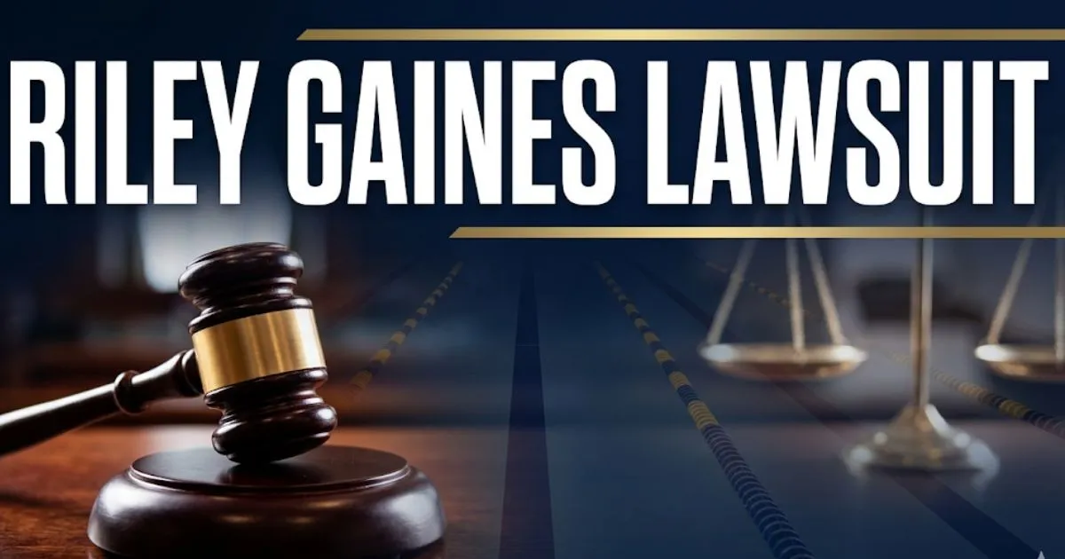 Riley Gaines lawsuit settlement update with legal scales and gavel representing NCAA case outcome