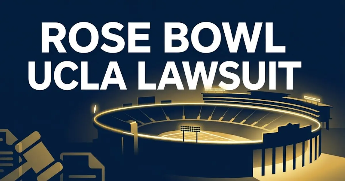 Rose Bowl UCLA lawsuit 2026 case breakdown featuring stadium silhouette and legal gavel icon on navy background INPUT MAIN KEYWORD {{rose bowl ucla lawsuit}} CLUSTER KEYWORDS {{ucla rose bow