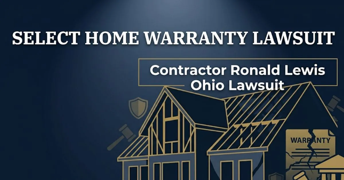 Select home warranty lawsuit 2026 guide with legal symbols and bold headline on navy background