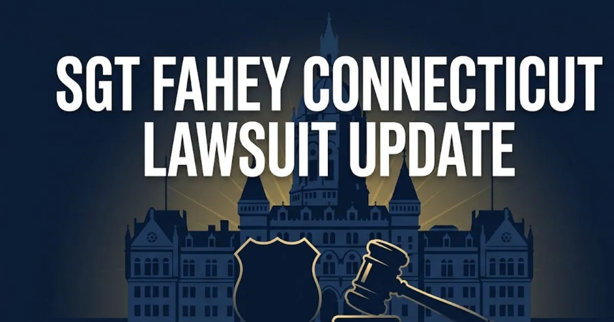Sgt Fahey Connecticut lawsuit update 2026 editorial banner with capitol building silhouette and legal symbols