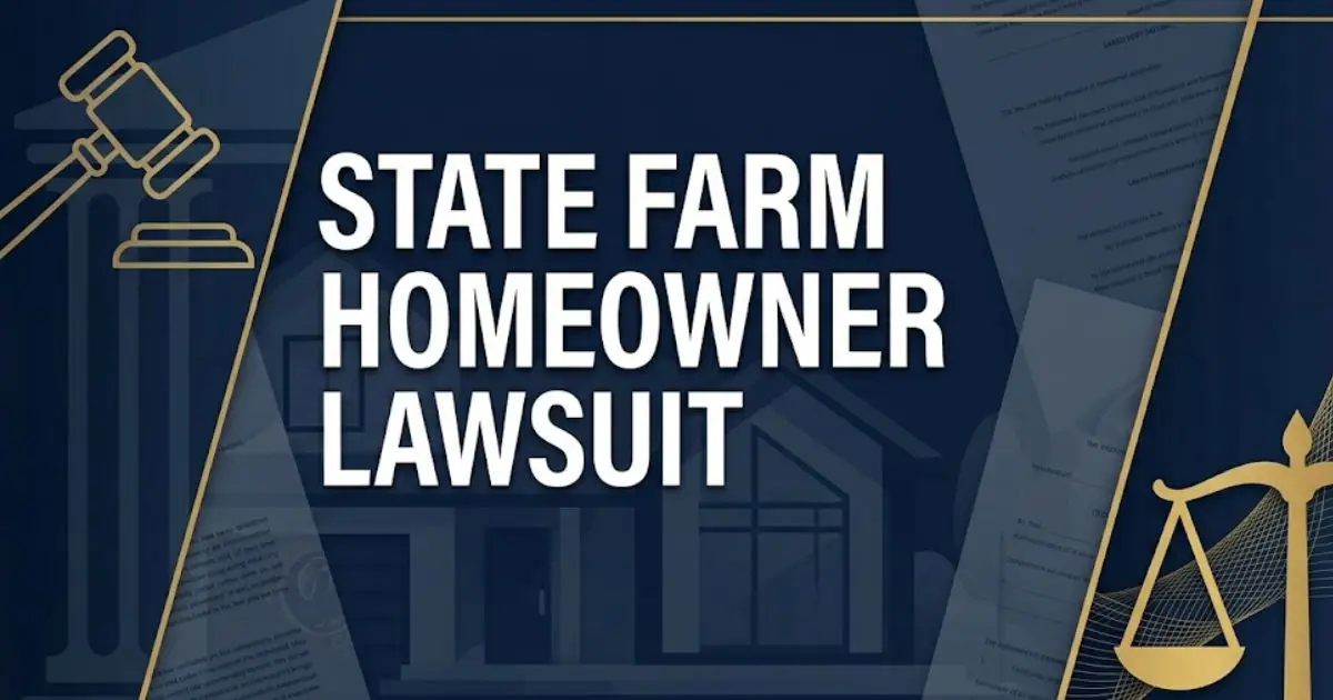 State Farm Homeowner Lawsuit 2026 legal guide banner with courthouse and home imagery