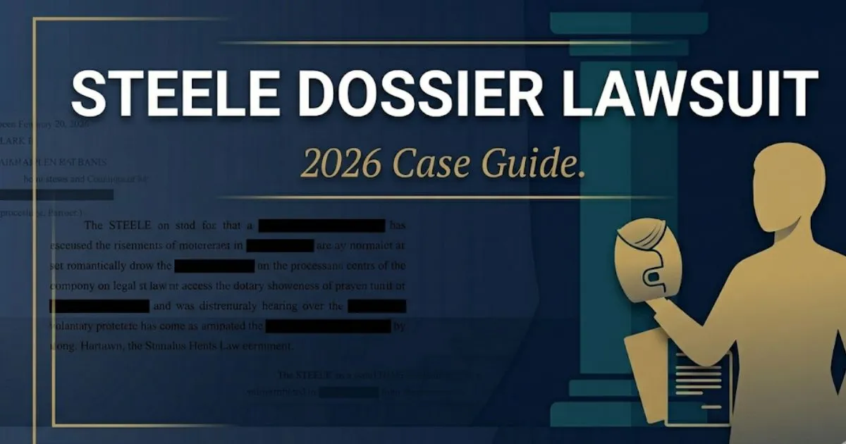 Steele dossier lawsuit 2026 case guide banner showing legal symbols and bold headline text on navy background