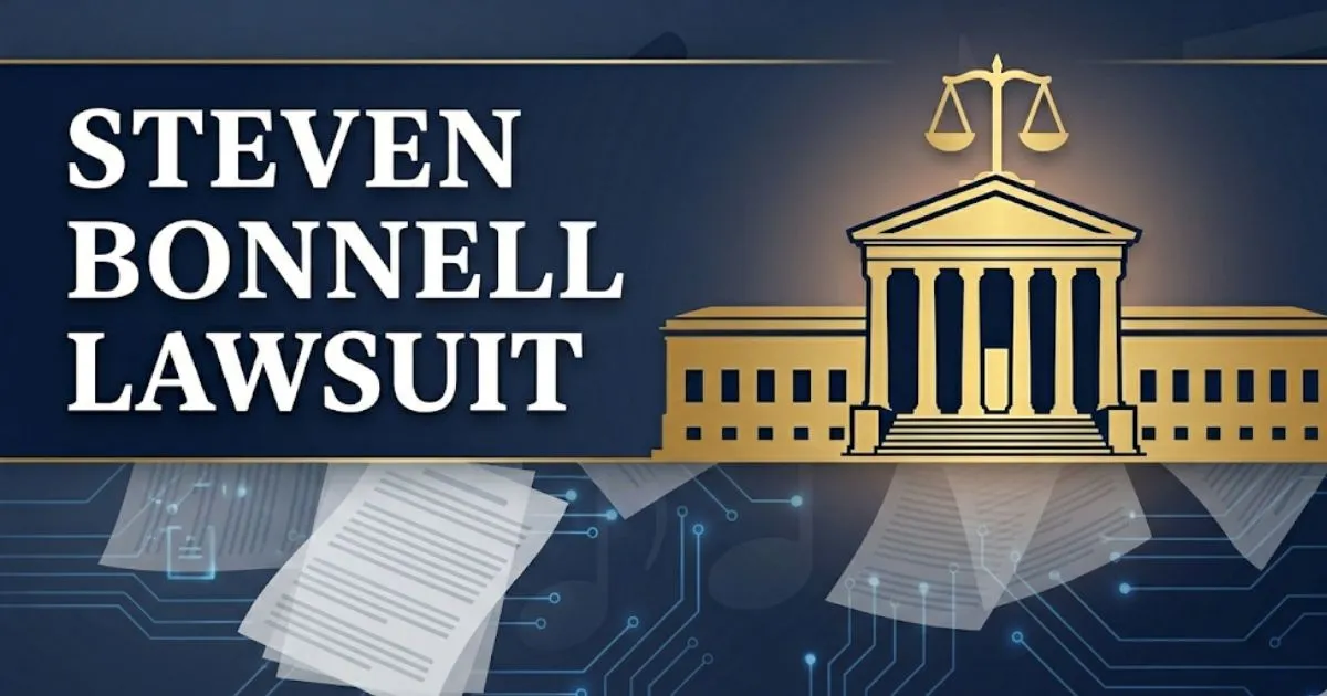 Steven Bonnell lawsuit 2026 legal breakdown banner with gavel and scales of justice on navy background
