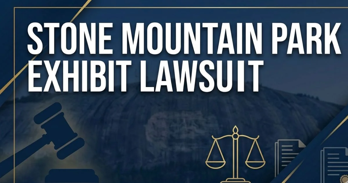 Stone Mountain Park exhibit lawsuit 2026 legal case guide hero banner with scales of justice