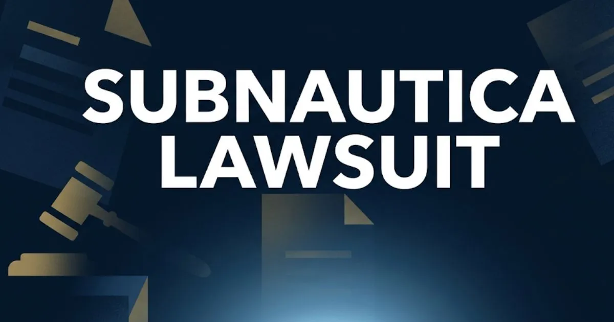 Subnautica lawsuit 2026 legal editorial banner with bold headline text and navy gold courtroom theme