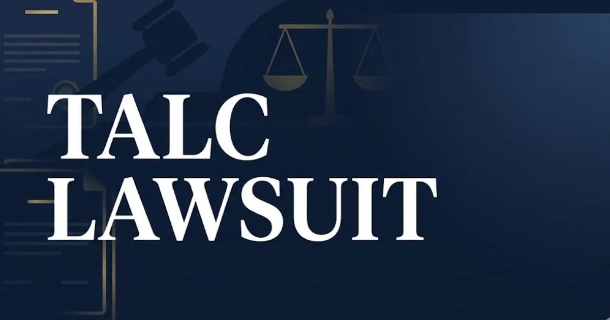 Talc lawsuit 2026 legal blog banner with gavel and scales of justice in navy and gold