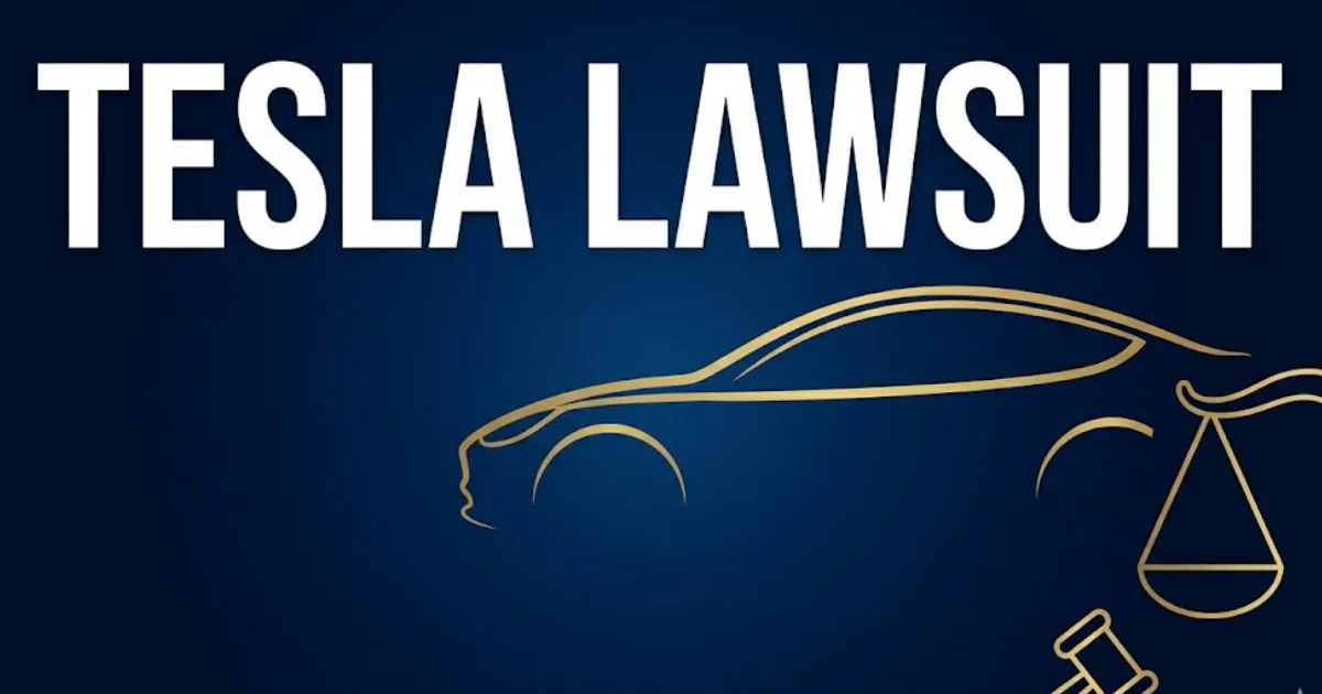 Tesla lawsuit 2026 legal guide banner with car silhouette and justice scales on navy background
