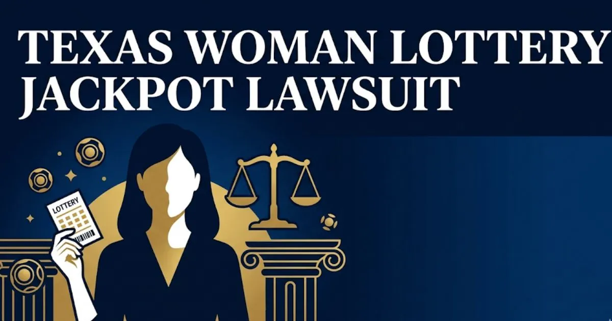Texas woman lottery jackpot lawsuit guide banner with legal scales and lottery ticket silhouette