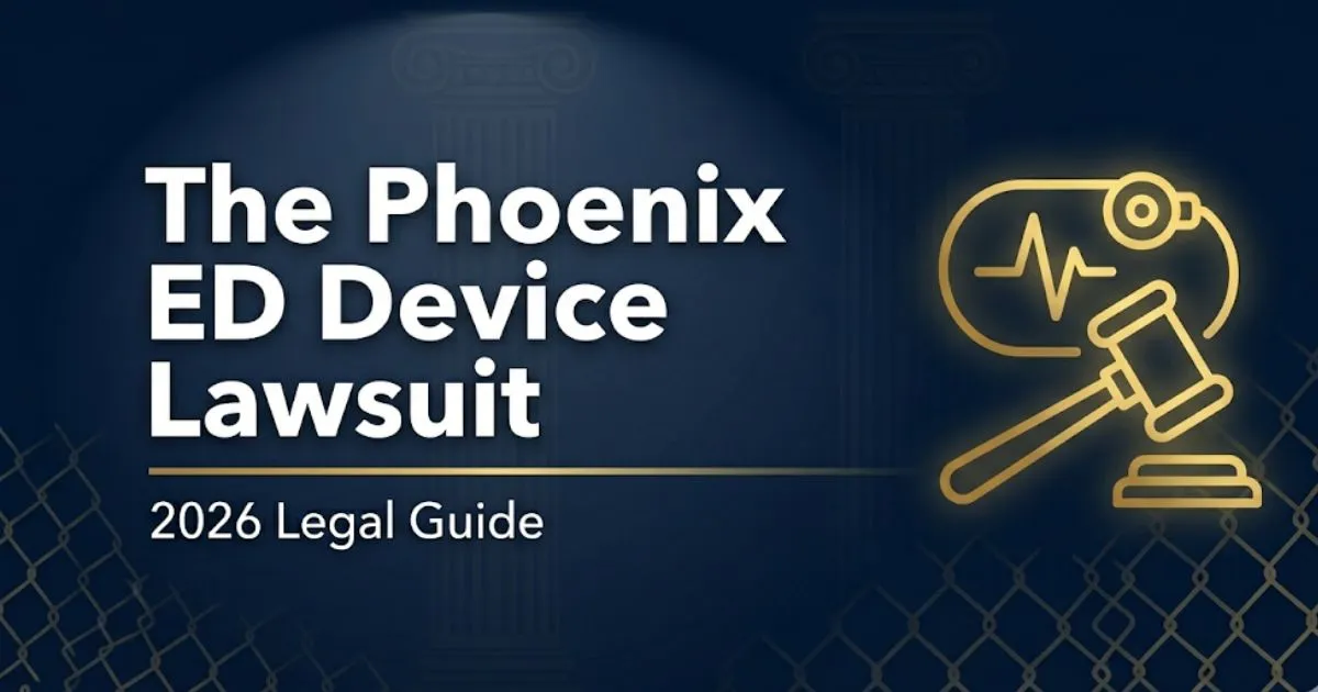 The Phoenix ED Device Lawsuit 2026 legal guide banner with gavel and medical device icons on navy background