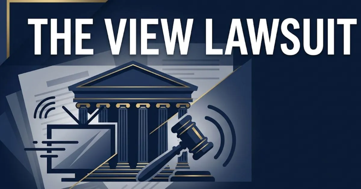 The View Lawsuit 2026 legal news banner with courthouse and gavel imagery