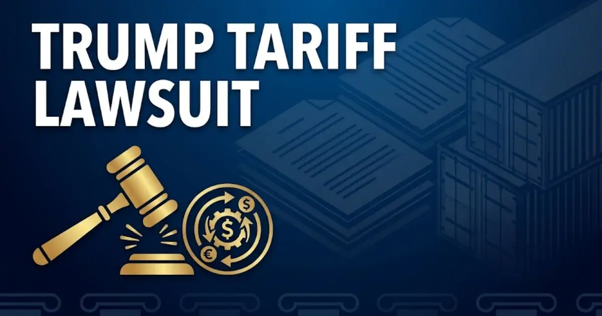 Trump tariff lawsuit 2026 legal guide banner with gavel icon and courthouse imagery