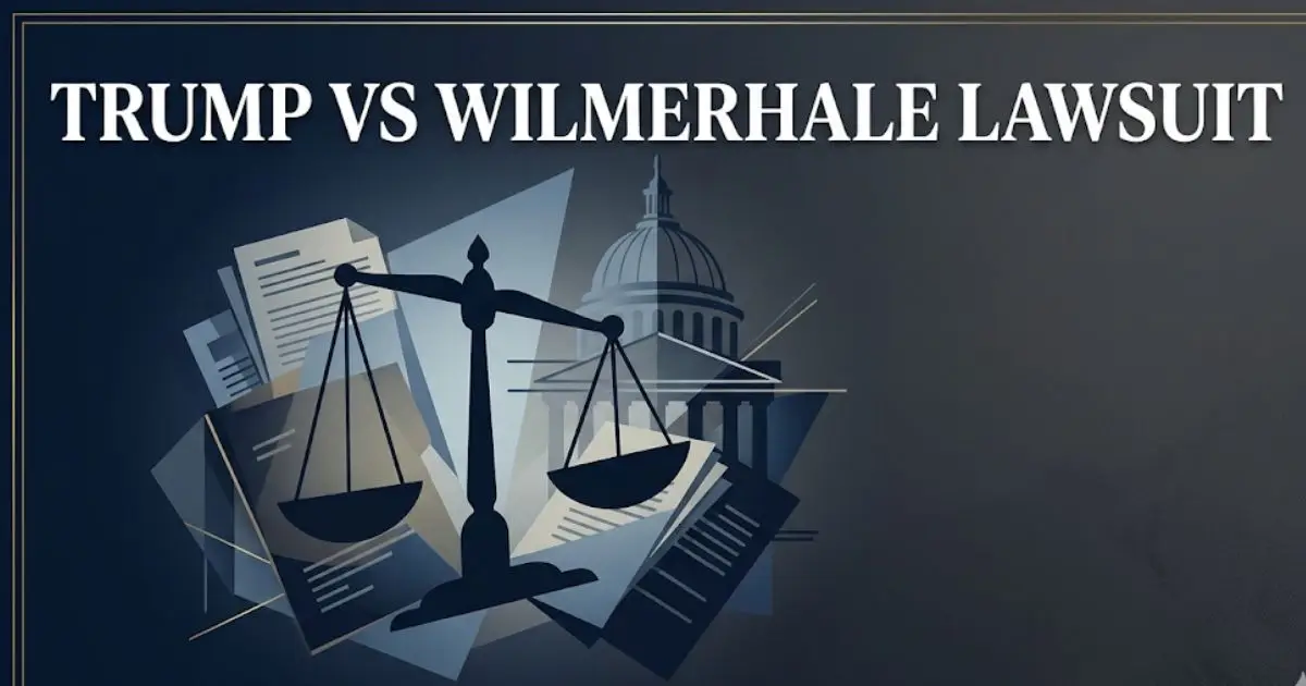 Trump vs WilmerHale lawsuit 2026 legal news banner with scales of justice and courthouse imagery
