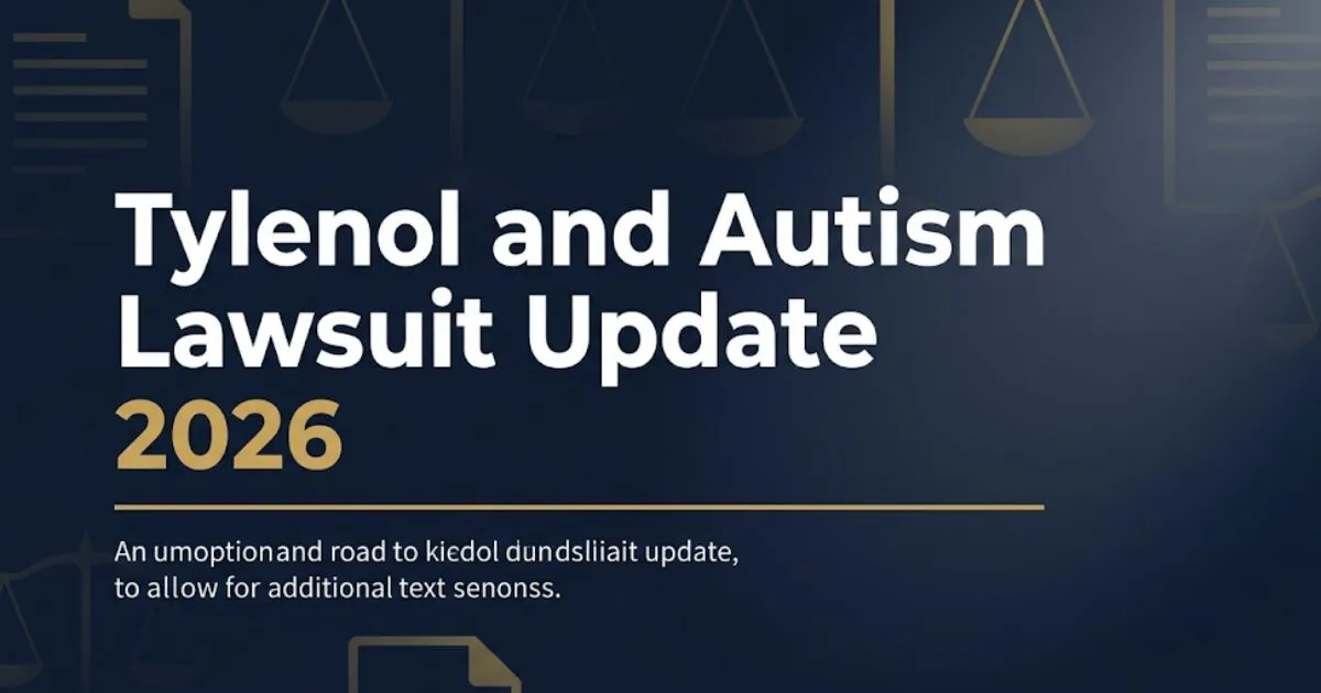 Tylenol and autism lawsuit update 2026 banner with legal scales and navy background highlighting MDL case status