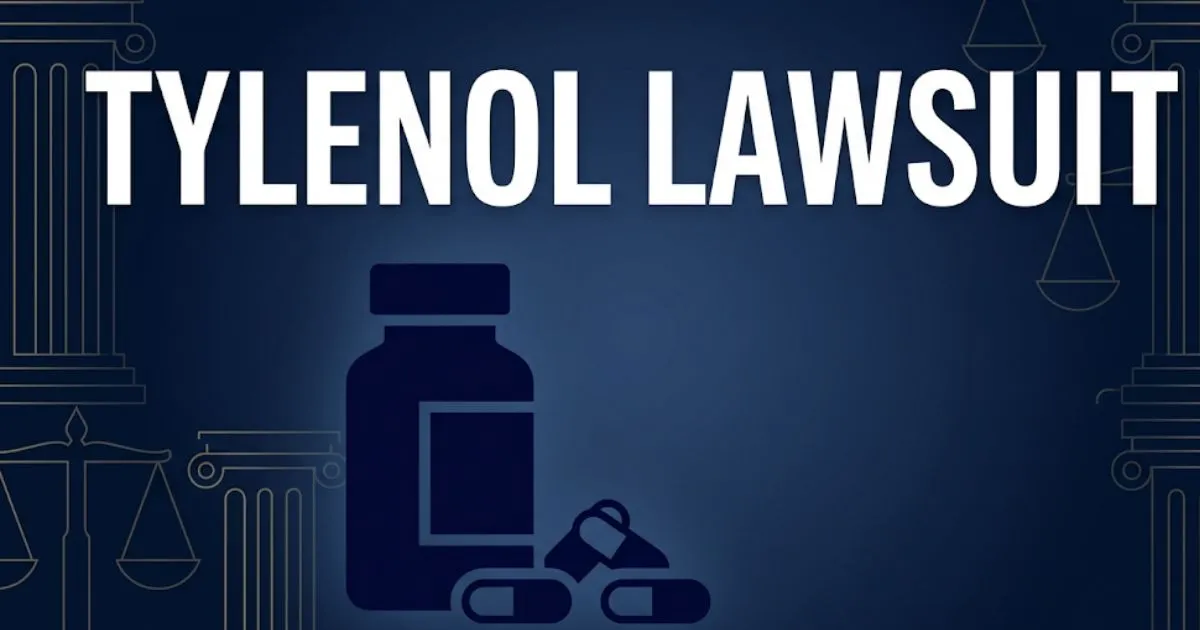 Tylenol lawsuit 2026 legal guide banner with pill bottle silhouette and courthouse imagery