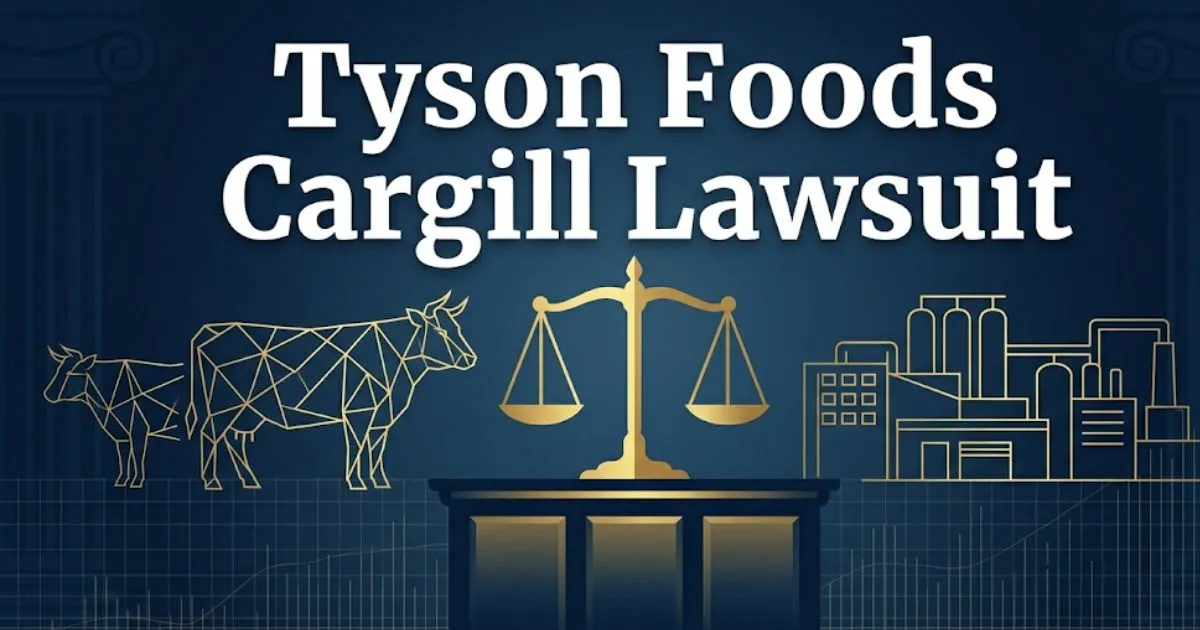 Tyson Foods Cargill lawsuit 2026 blog banner with legal scale and cattle imagery