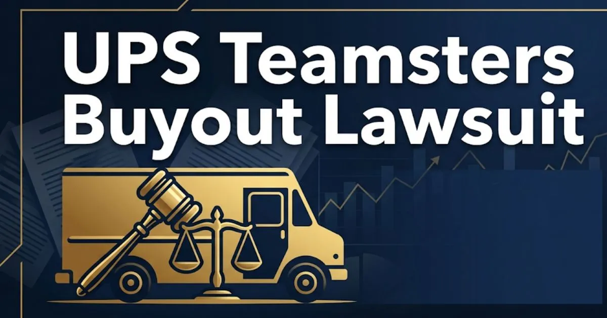 UPS Teamsters buyout lawsuit 2026 guide with legal symbols and truck silhouette