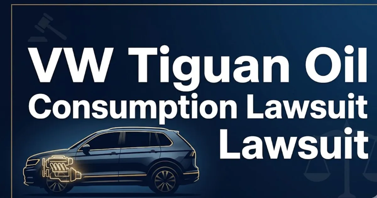 VW Tiguan oil consumption lawsuit 2026 guide with legal symbols and SUV silhouette banner