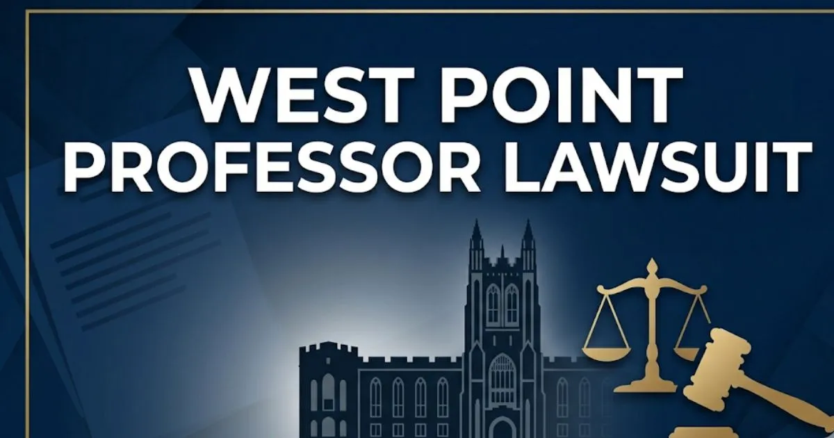 West Point Professor Lawsuit 2026 legal case banner with academy silhouette and justice scales