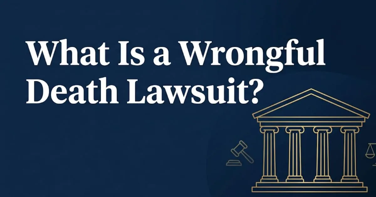 What is a wrongful death lawsuit explained with legal symbols and courthouse graphic