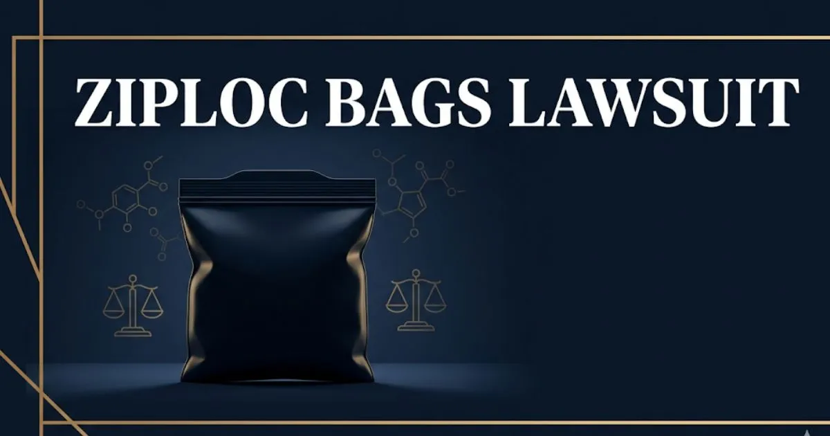 Ziploc bags lawsuit 2026 hero banner with legal icons and product silhouette