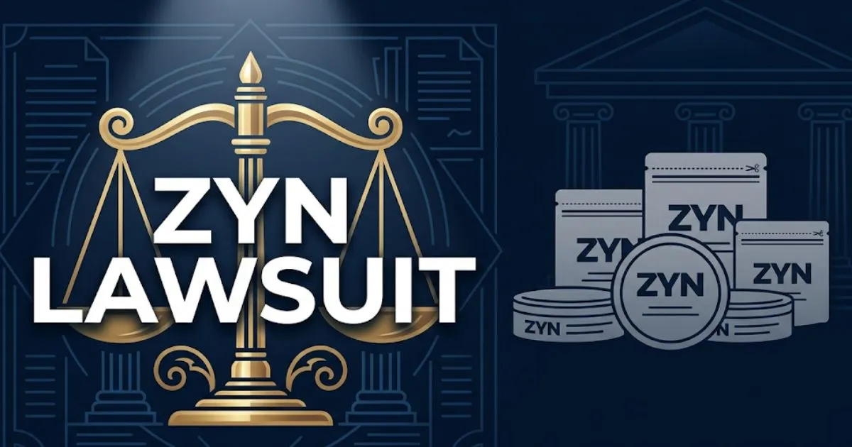 Zyn lawsuit 2026 legal guide banner with scales of justice and legal theme