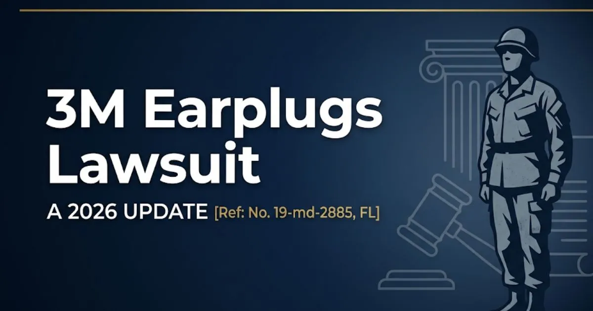 3M earplugs lawsuit 2026 veteran settlement guide banner with legal symbols and soldier silhouette