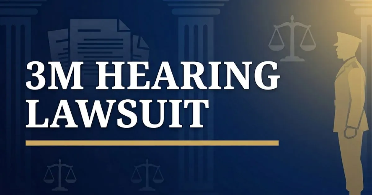 3M hearing lawsuit 2026 settlement guide banner with soldier silhouette and legal scales on navy background