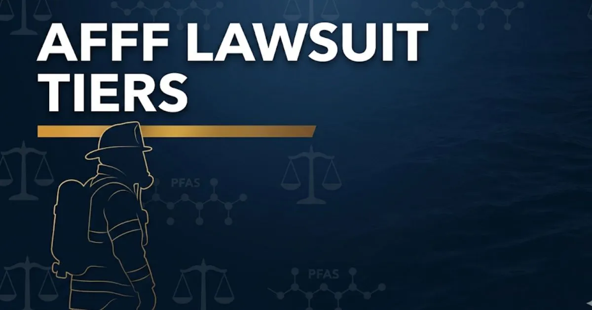 AFFF lawsuit tiers 2026 settlement guide showing tier levels, payout ranges, and eligibility for PFAS cancer claims