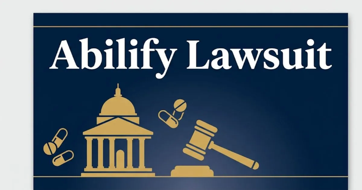 Abilify lawsuit 2026 blog banner with courthouse gavel and pill icons on navy background