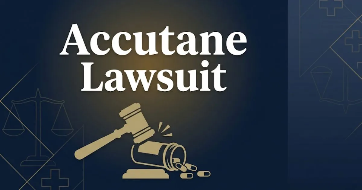 Accutane lawsuit 2026 banner with gavel and pill bottle legal graphic