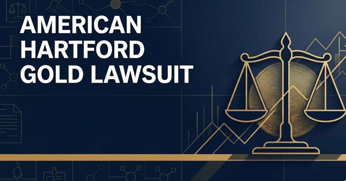 American Hartford Gold Lawsuit 2026 investor guide banner with legal scale and gold coin graphics on navy background
