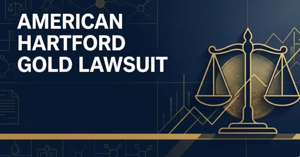 American Hartford Gold Lawsuit 2026 investor guide banner with legal scale and gold coin graphics on navy background