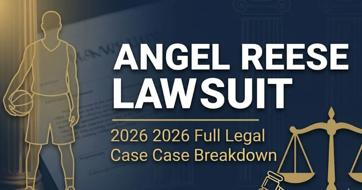 Angel Reese Lawsuit 2026 legal case breakdown banner with scales of justice and basketball silhouette