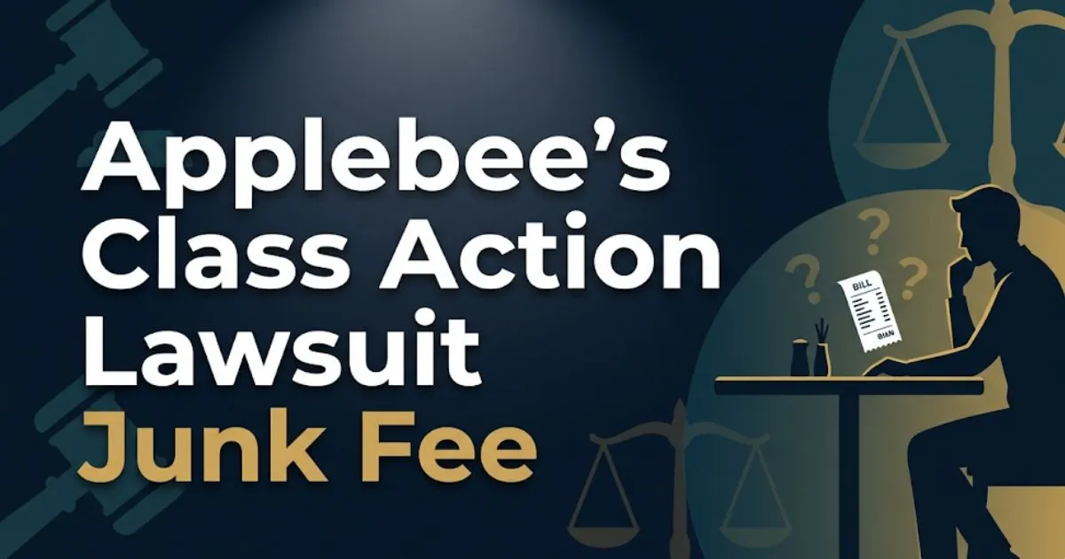 Applebee's class action lawsuit junk fee 2026 legal guide banner with gavel and restaurant silhouette icons