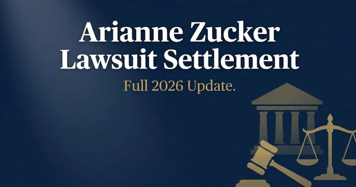 Arianne Zucker lawsuit settlement 2026 legal case update hero banner with courthouse and gavel icons