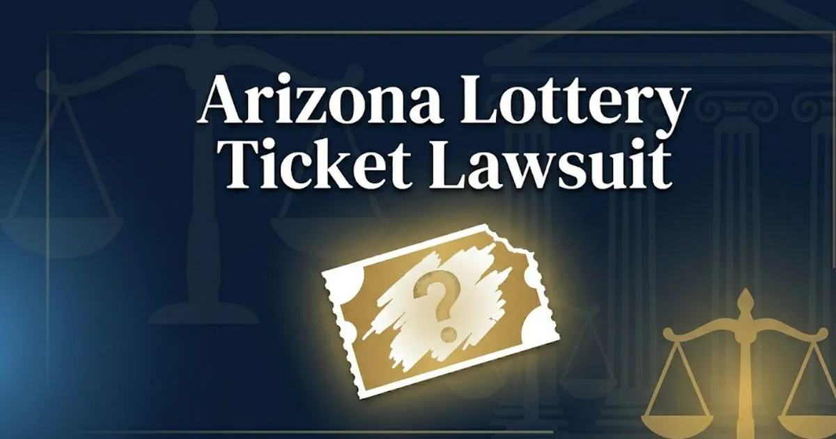 Arizona lottery ticket lawsuit 2026 guide showing scratch-off ticket and legal scales on navy background