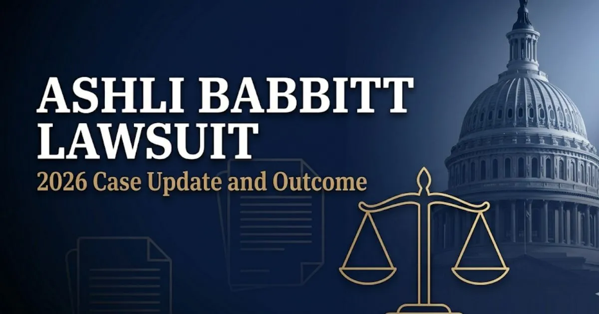 Ashli Babbitt lawsuit 2026 case update banner with Capitol silhouette and scales of justice icons
