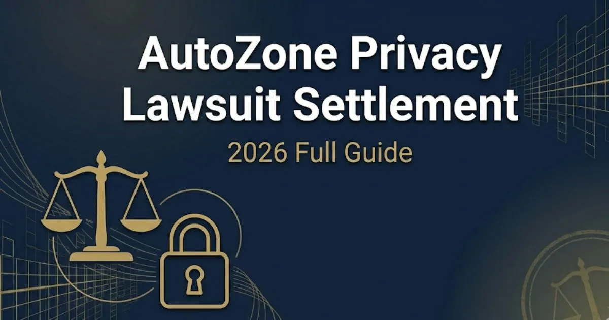 AutoZone privacy lawsuit settlement 2026 guide banner with legal scale icons and data breach theme