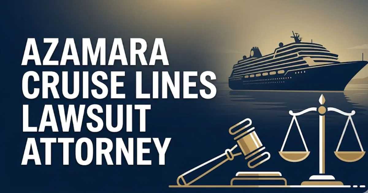 Azamara cruise lines lawsuit attorney guide 2026 banner with cruise ship silhouette and legal scales icons
