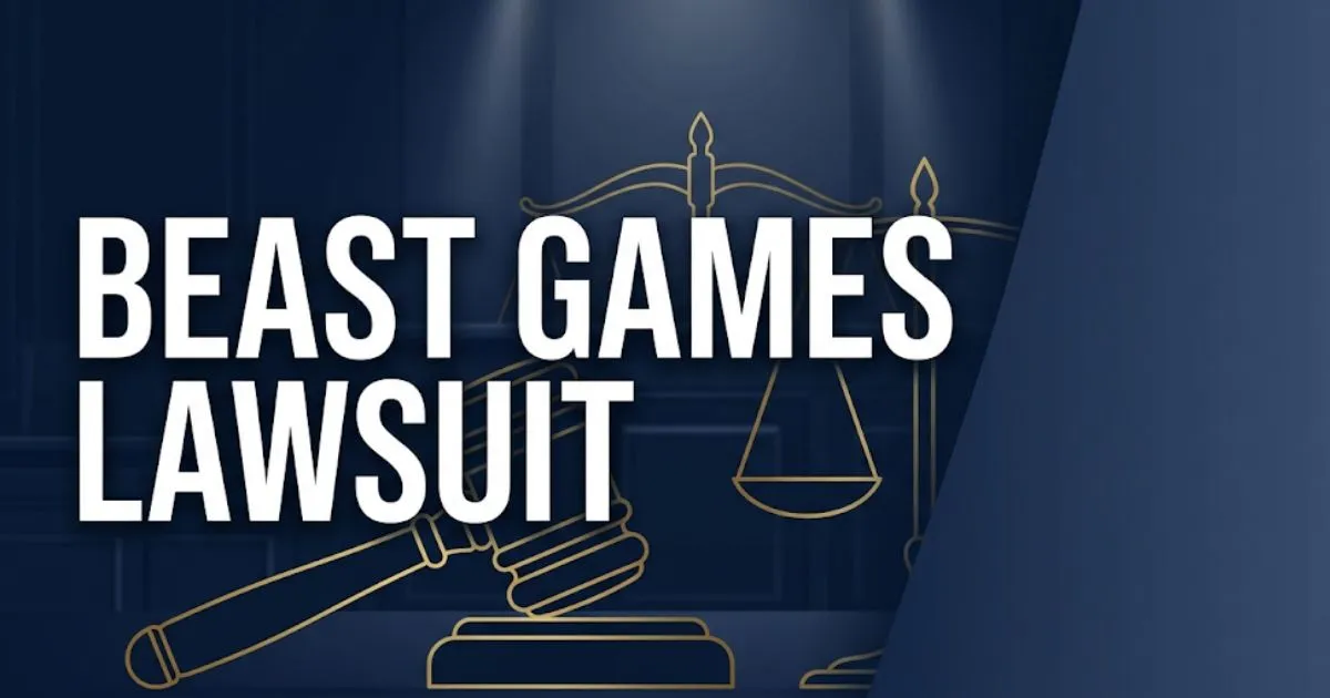 Beast Games Lawsuit legal banner with gavel and scales of justice, 2026 case guide for contestants